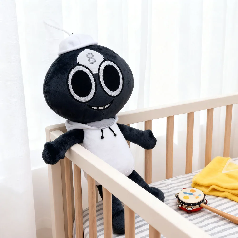 دمية كرتونية من القطيفة رقم 8، لعبة محشوة باللونين الأبيض والأسود مع عيون كبيرة، لعبة أطفال قطيفة ناعمة وتمثال قابل للجمع