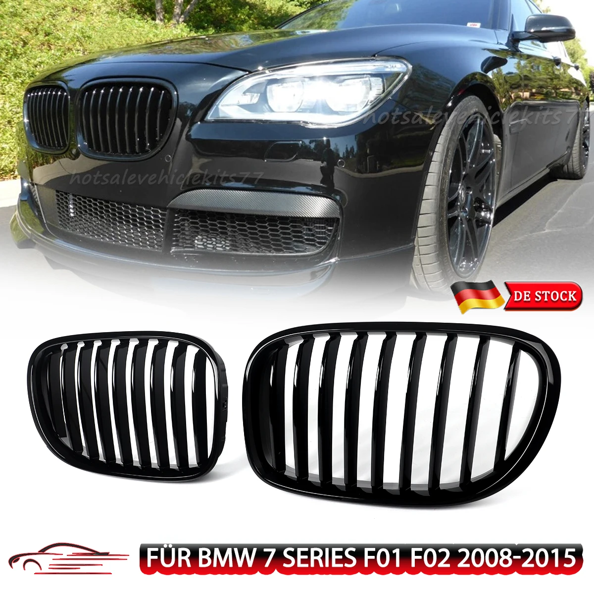 Magickit Front Bumper Kidney Grilles for BMW 7 Series F01 F02 2008 2009 2010 2011 2012 2013 2014 Gloss Black 740i 750i 760Li