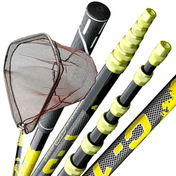 BAKAWA High Quality Carbon Fishing Net 4M 3M Fish Landing Hand Net Foldable Collapsible Telescopic Pole Handle Fishing Tackle
