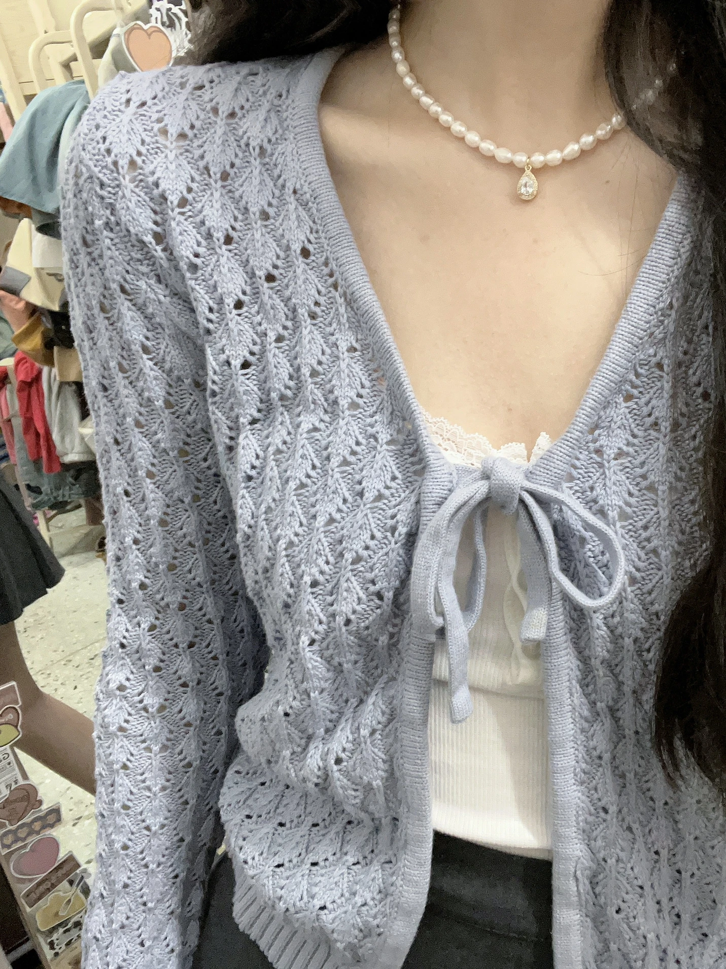 Cárdigan Abierto de Punto Azul con Diseño de Cinturón, Mezcla de Algodón, Estilo Brandy Girl, Moda Primavera-Otoño para Mujer