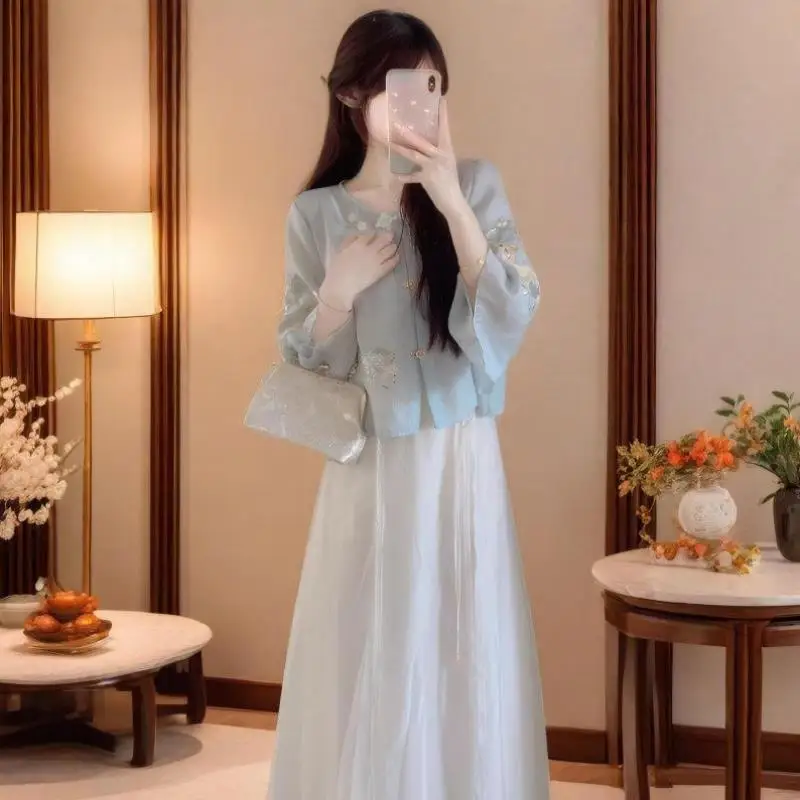 

Men's Casual Sportswear Set Hanfu Women's Sle ort Sve T-irt Seven Points Pants Autumn Season Faionable Set