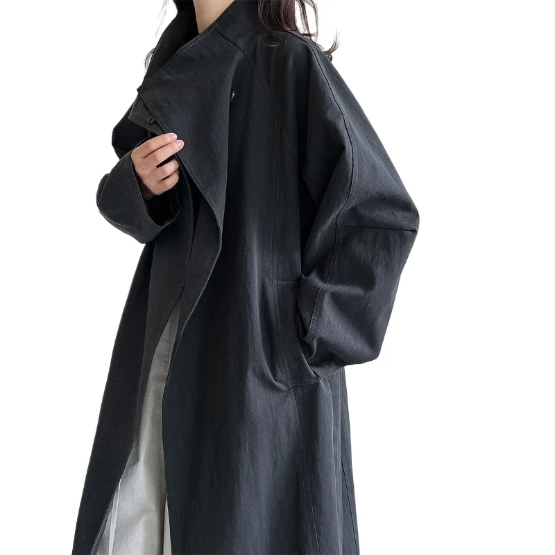 Korean High-end One-button Stand-up Collar Loose Coat Women's Autumn New Medium and Long Trench Coat Cool  Chic Women's Clothing