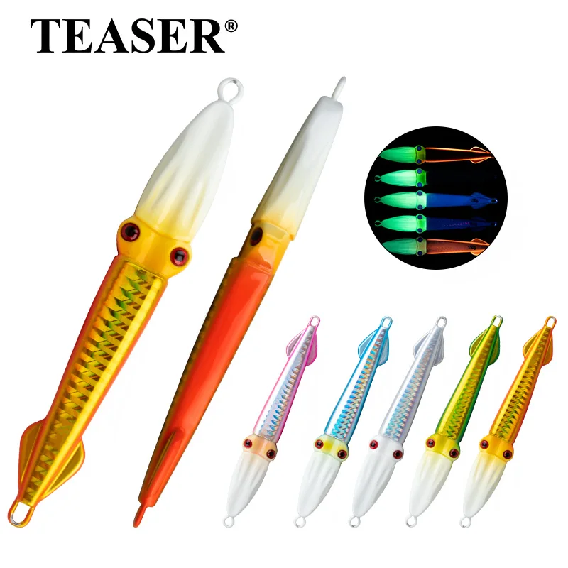 

TEASER J134 100g 150g Boat Fishing Rocket Squid Biomimetic Jigging Bait Night Light Sea Fishing Fast Sinking Hard Metal Jig Lure