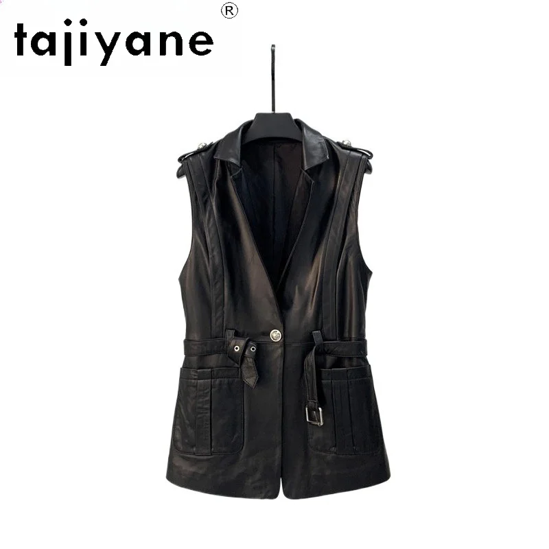 

TAJIYANE Real Sheepskin Vest Women Fashion Belted Waistcoat Autumn Sleeveless Genuine Leather Jacket Woman Clothing 2026 jaqueta