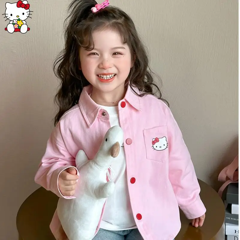 مرحبا كيتي أنيمي الكرتون سانريو الفتيات قميص Kawaii ربيع الخريف جديد طويل الأكمام تي شيرت سترة الجلد ودية لينة تنفس #4