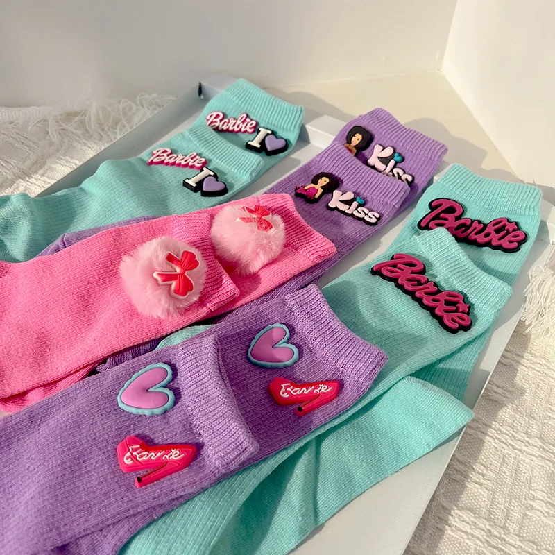 

Kawaii Barbie Socks Anime Fashion Letter 3D Love Doll All-Match Comfortable Soft Knitted Sock Cool Y2K Girls Stockings