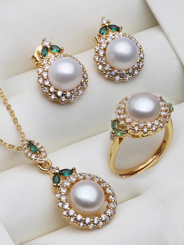 

Wedding Set With Pearl Earrings And Necklace,Natural Freshwater Pearls Jewellery Set Luxury Wife Mother Gift White Pink Black