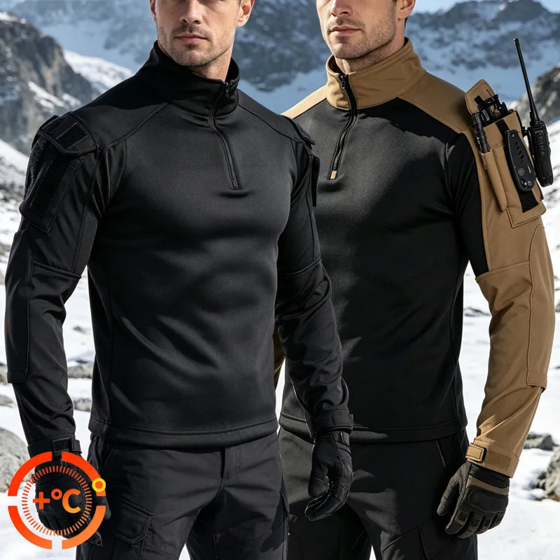 Camisetas Tácticas de Forro Polar Cálido para Hombre, para Senderismo, Pesca, Camping, Trekking, con Cierres, Sudadera Térmica Cortavientos, Softshell