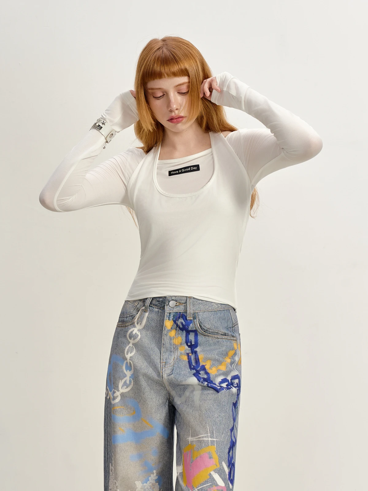 

SOFITTE White Mo Two-Piece Base irt Women's Tee-Way Ne Hanging Design Sensation Inner Wear Sweet And Spicy Sle