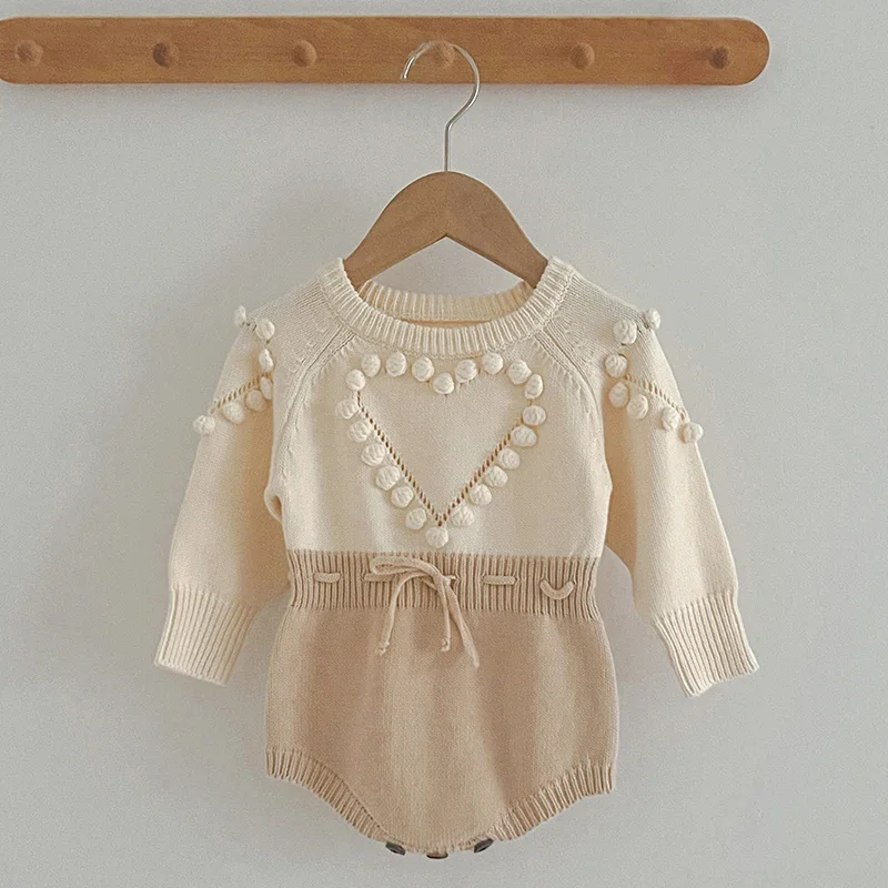 

Infant Clothes Knit Baby Girls Loving Heart Knit Jumpsuit Toddler Knit Rompers Cotton Children Girls Princess Rompers Clothes