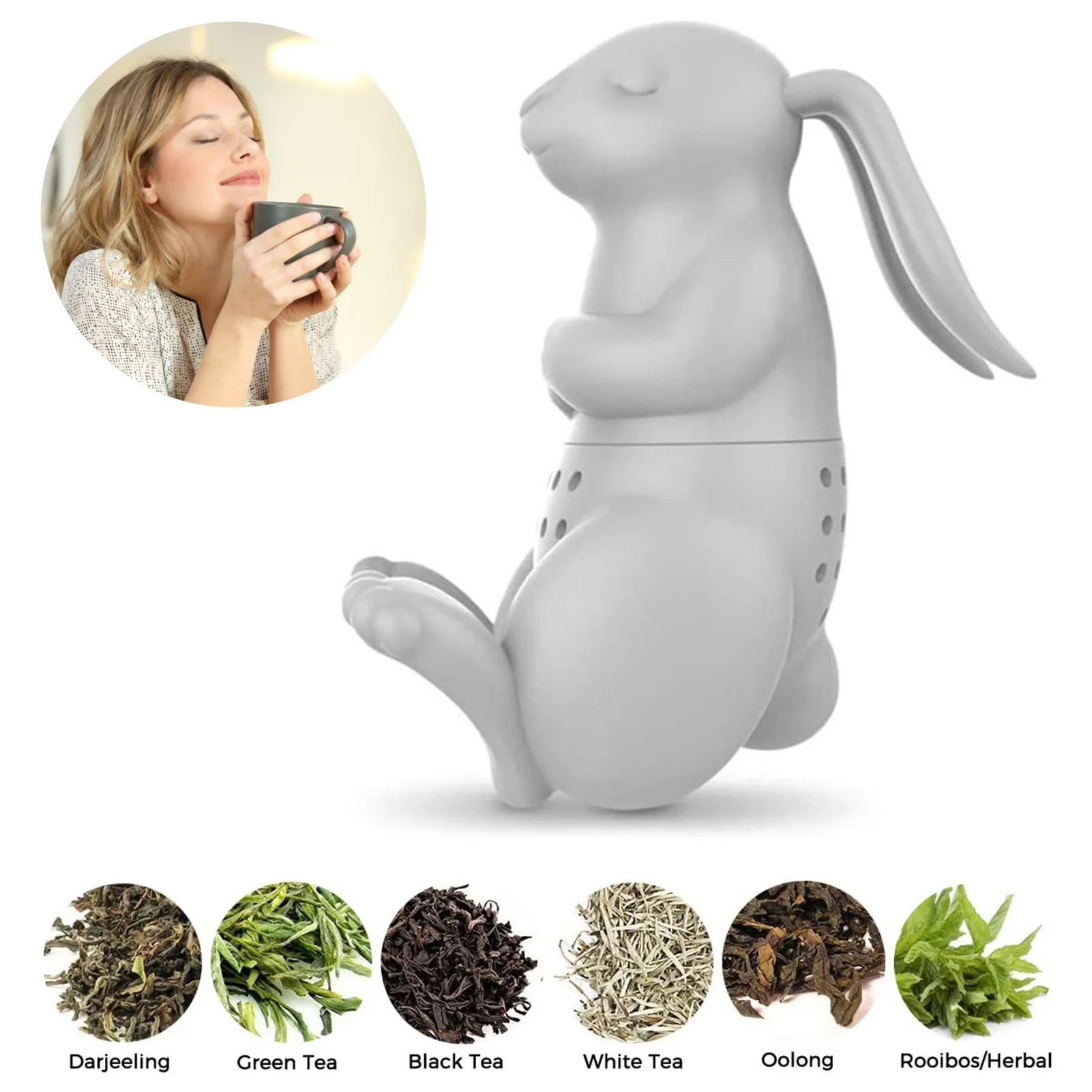 Rabbit Tea Infuser Cute Bunny Silicone Tea Maker Bunny Infuser Filter Strainer Diffuser Filter for Loose Leaf Tea