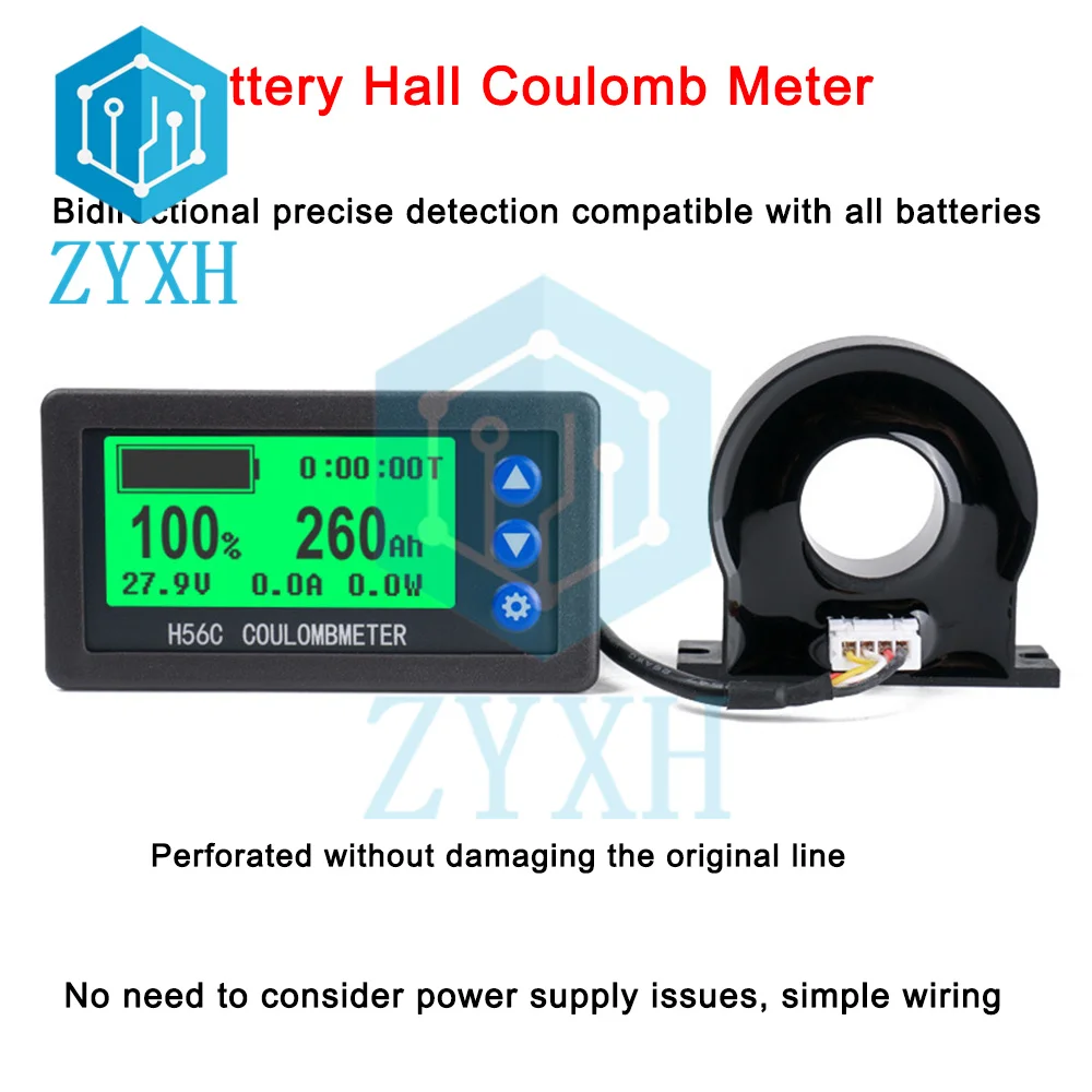 Battery Monitor LCD Hall Coulomb Meter 100V 50A 100A 200A 300A 400A 500A Lifepo4 Lead-acid Li-ion Lithium Capacity Power Display