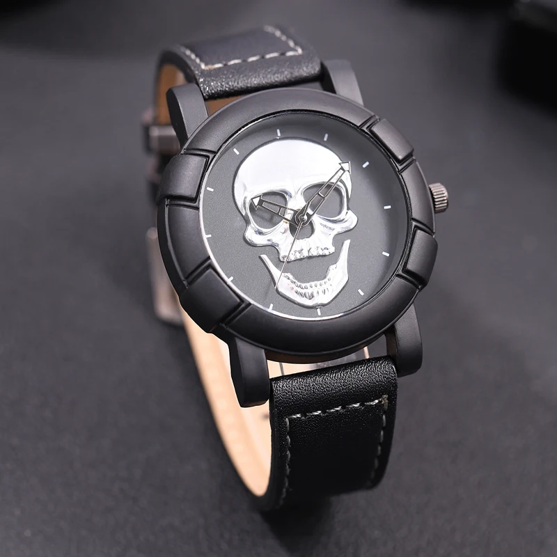 Fashion Mens Personalized 3D Skull Watches Luxury Men Casual Quartz Wristwatch Male Military Sports Leather Watch Reloj Hombre