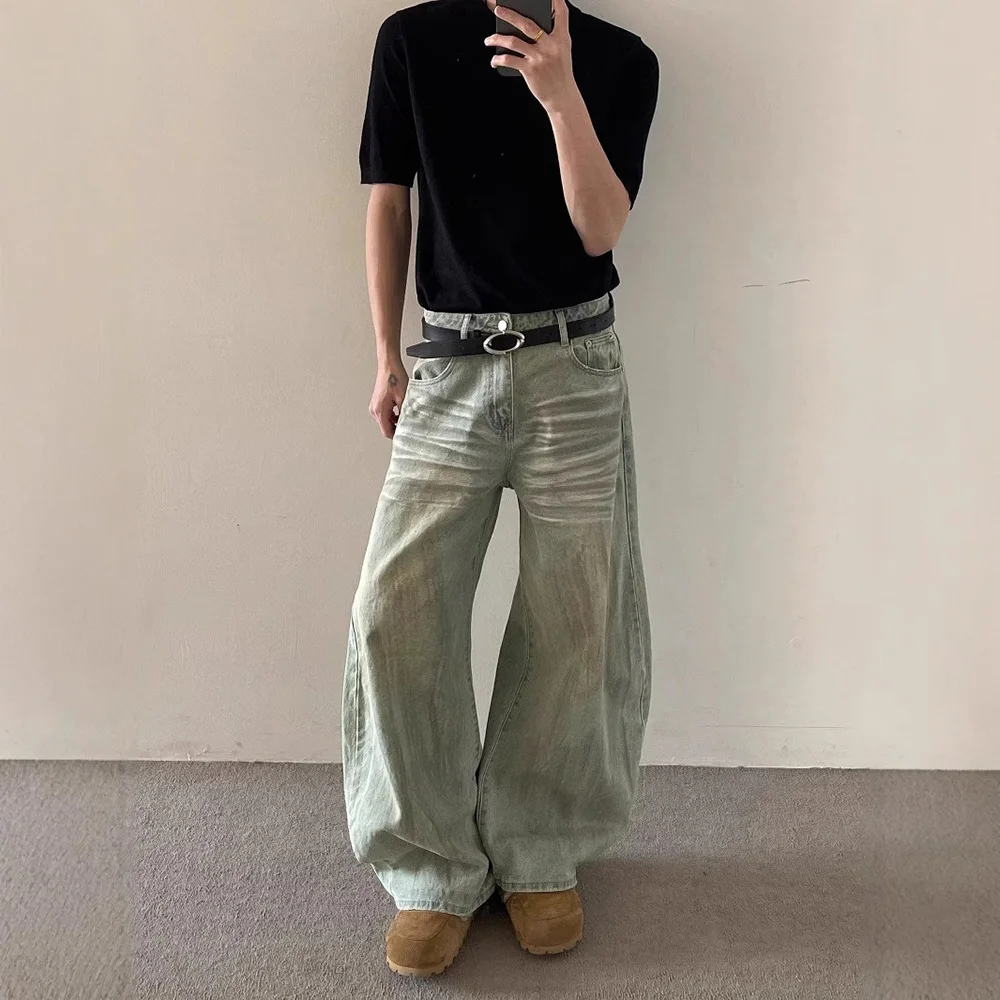 

2025 Summer New Men's Solid Color Korean Jeans Y2k Harajuku Retro Casual Fashion Trend Street Hip-hop Simple Loose Men's Bottoms