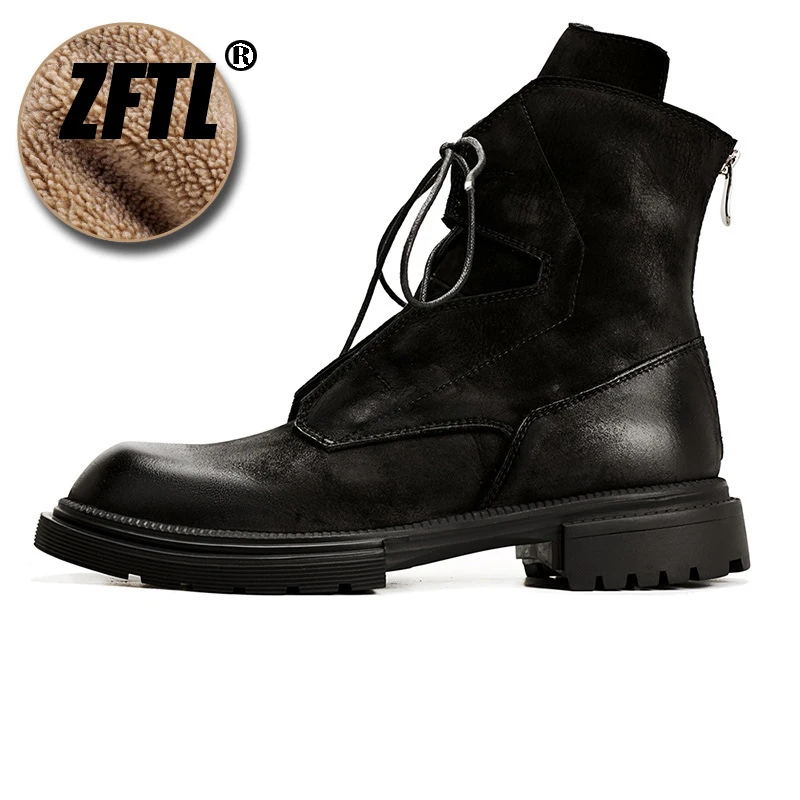 ZFTL Men\'s Casual Boots Vintage Lace up Boots Man Ankle Boots RetroTooling Boots Biker Cowhide Boots High end brand 2023