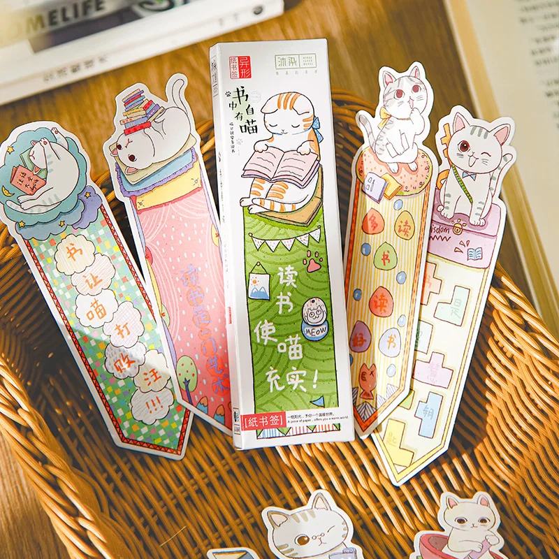 60Pcs Muran Bookmarks Cute Cat Theme Paper Cards Creative Stationery Book Clips Small Gift Student Reading Page Markers