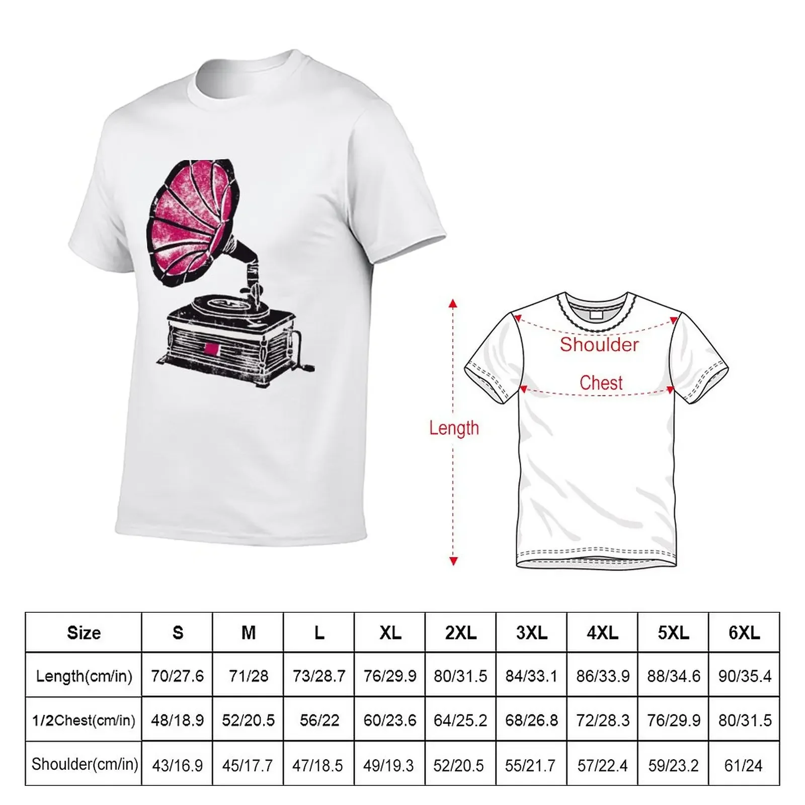 New Linocut Gramophone T-Shirt Short sleeve tee new edition cute clothes mens graphic t-shirts pack