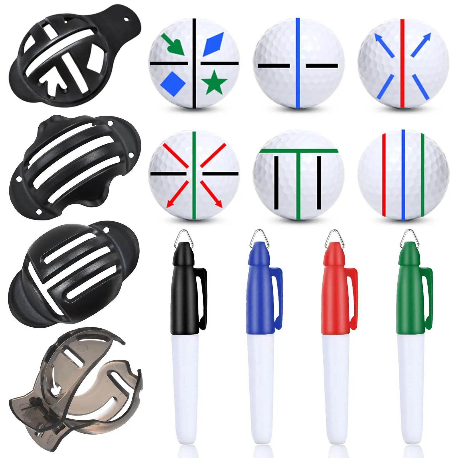 8x Golf Ball Marker Set Professional Golf Ball Liners and Pens Marking Stencil for Golf Lover Beginners Golfers Gift Training