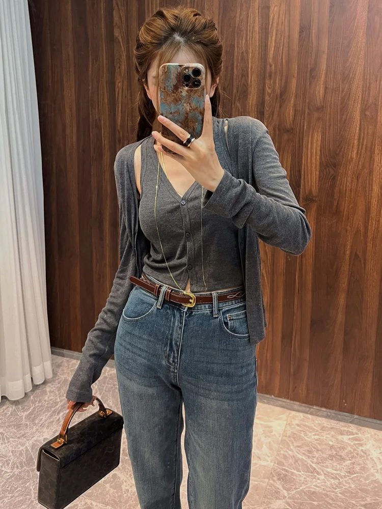 

Комплект LADYC Pure Desire: вязаный жилет и кардиган с длинными рукавами, новый многослойный топ для весны и осени