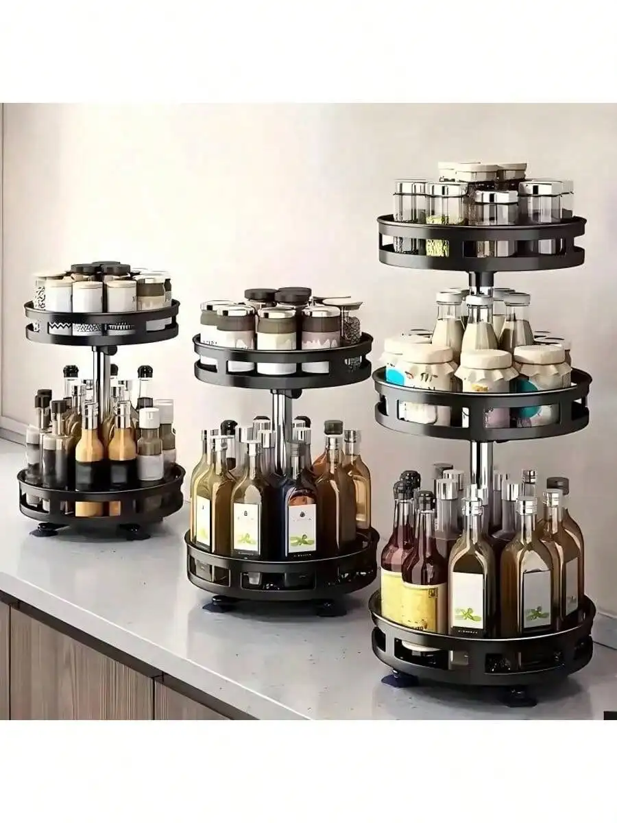 360-Degree Rotatable Spice Rack, Multi-Layer Kitchen Countertop Organizer For Soy Sauce And Seasonings - Large Capacity Stora