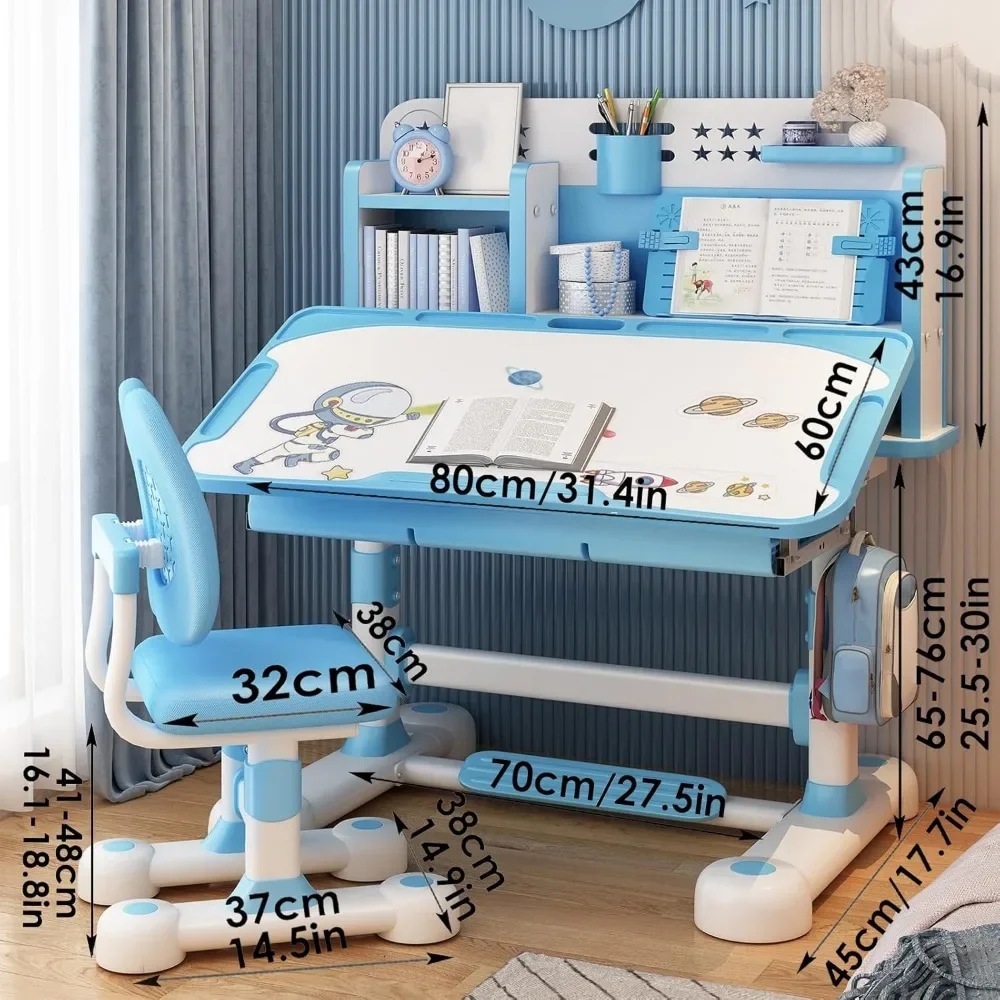 Piccola scrivania, set di sedie da scrivania per bambini, set di sedie da tavolo per studio scolastico per bambini regolabili in altezza con correttore di seduta