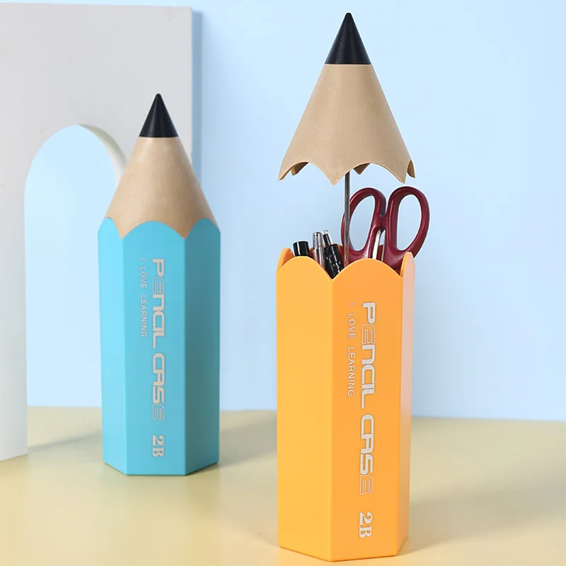 Cute Pencil Holder Capacity Pencil Shape Pen Holder with Dustproof Lid Ideal Organizer for Students Classrooms Desktops Desktop