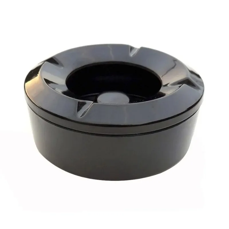 Black Round Ashtray with Lid Windproof Mylar Ashtray