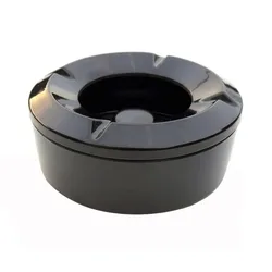 Black Round Ashtray with Lid Windproof Mylar Ashtray