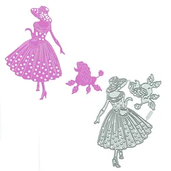Elegant Female with Poodle Dog Metal Cutting Dies Stencil Scrapbooking DIY Clipart Card Decorating Papercraft Cut Die Template