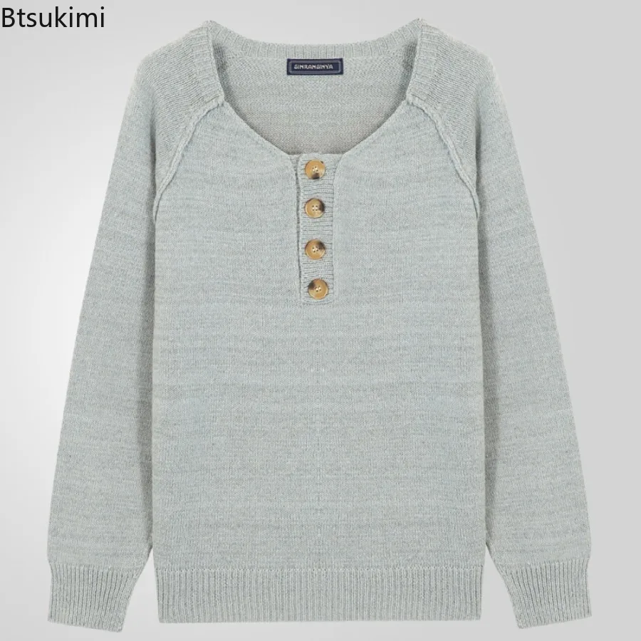 2025 ใหม่ผู้ชายสีทึบสบายๆถักเสื้อกันหนาวVINTAGEแขนยาวรอบคอPulloversฤดูใบไม้ผลิฤดูใบไม้ร่วงBasicเสื้อกันหนาวสําหรับชาย