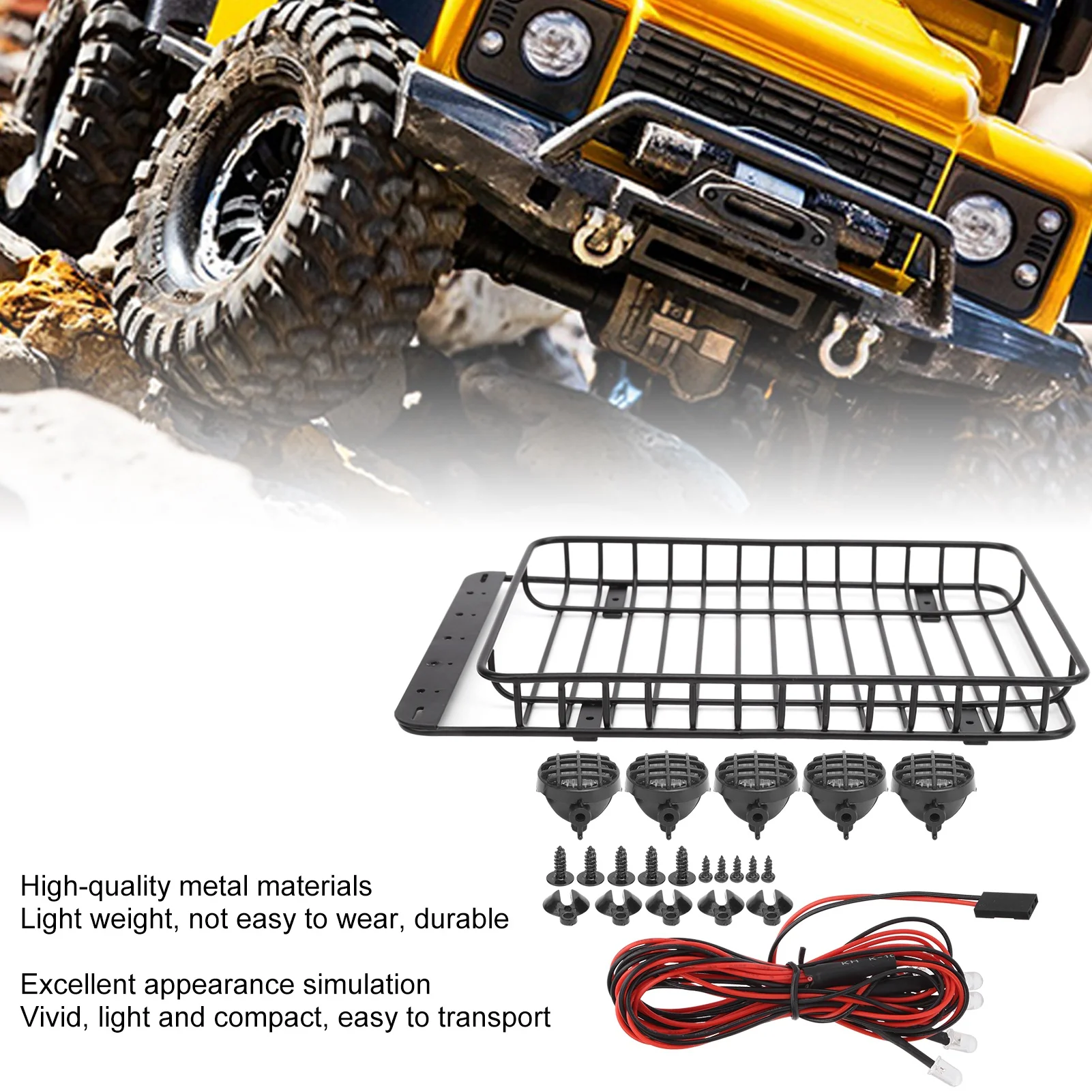 RC Accessory RC Car Luggage Rack Roof Rack Metal Luggage Carrier Lightweight RC Car Parts for Traxxas ‑4 / SCX10 90046