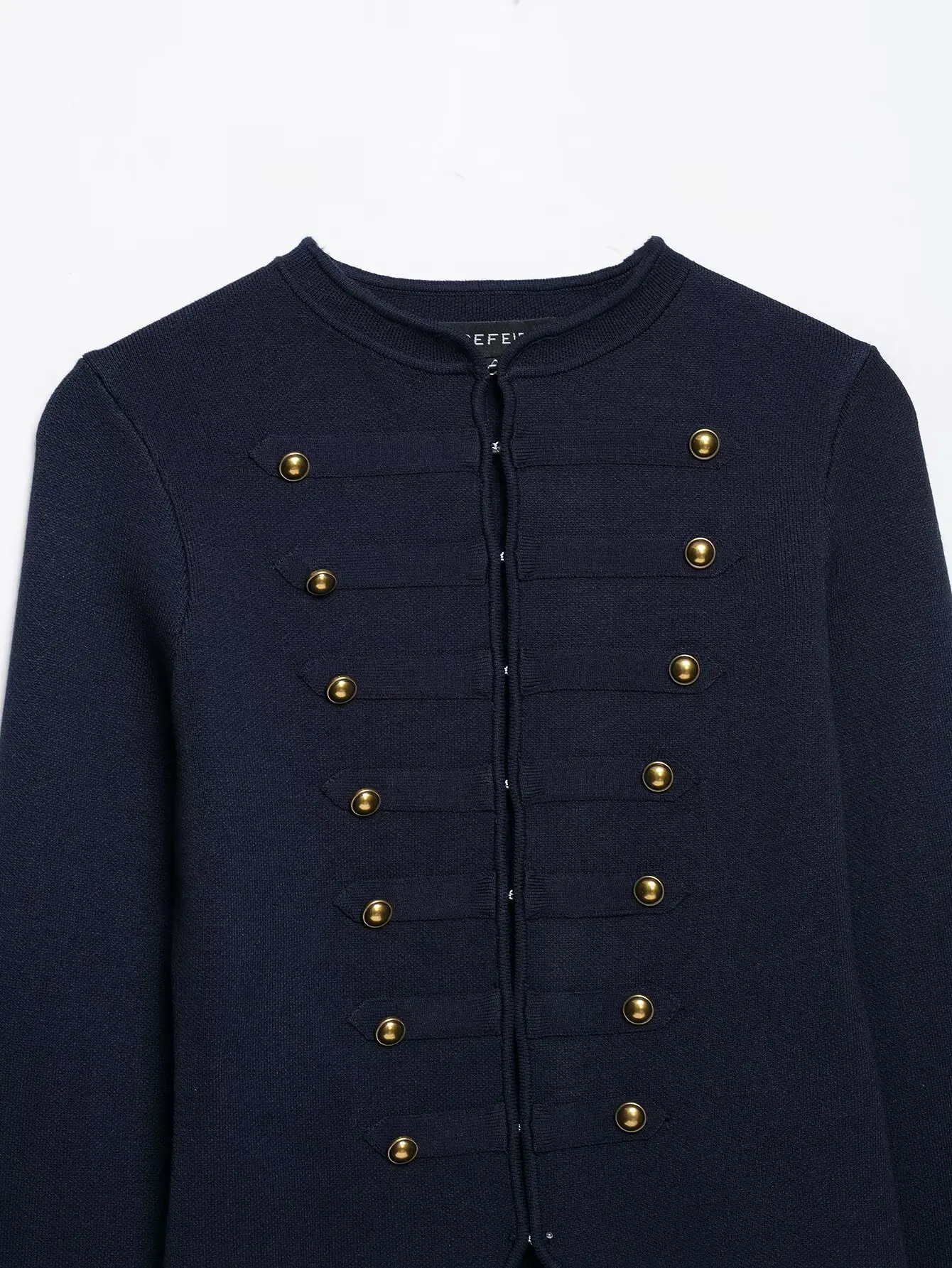 HH Elegante Damen-Strickjacke im Militärstil mit Goldknöpfen, Kurze Strickjacke für Frühling und Herbst, Business-Casual Büro-Abschlussfeier-Oberbekleidung – Detail 6