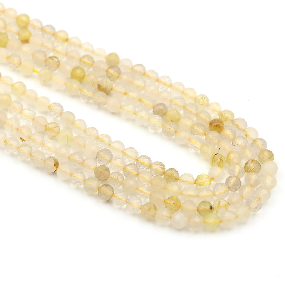 Natural Quartz Rutilated Faceted Round Stone Crystal Loose Spacer Beads DIY Bracelet Necklace Jewelry Crafts Accessories 2/3/4mm view 2