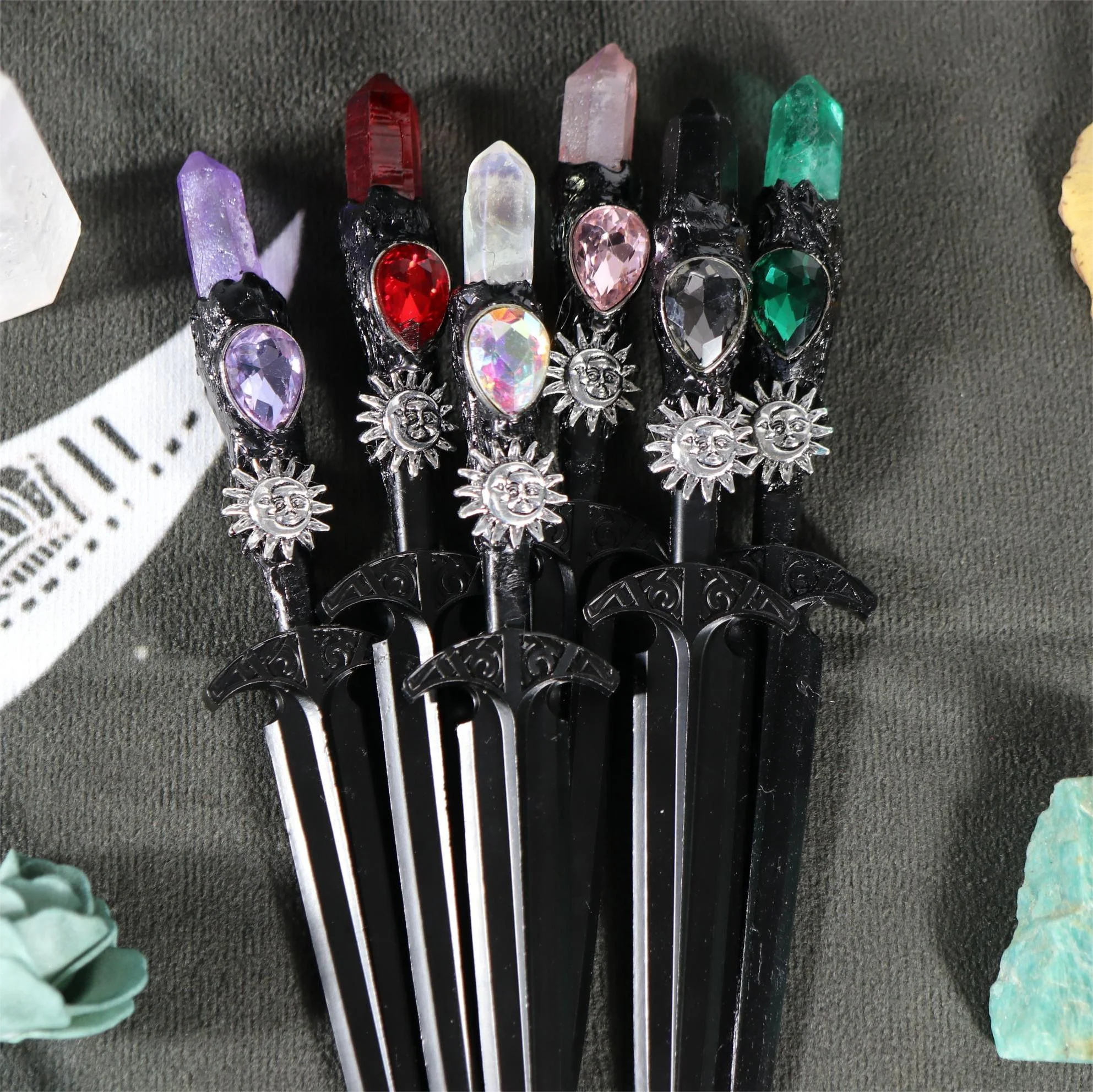 Metal Sword 88-96g Crystal Witch Altar hair Accessories Wizard stick Energy Pagan Cosplay Elf Gothic Dark Magic Wand Witch Gifts