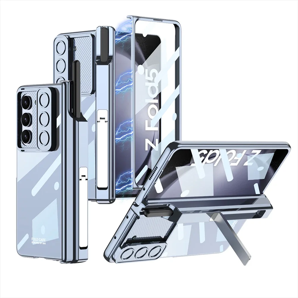 

Magnetic Hinge Protection Transparent Hard PC Electroplate Frame Sliding Window Phone Cover for Samsung Galaxy Z Fold 5 Case