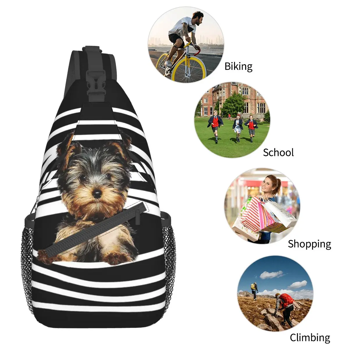 Yorkshire Terrier mała chusta torba torba Crossbody na klatkę piersiową plecak na ramię piesze wycieczki podróże plecaki Yorkie Dog Animal Puppy torba na co dzień