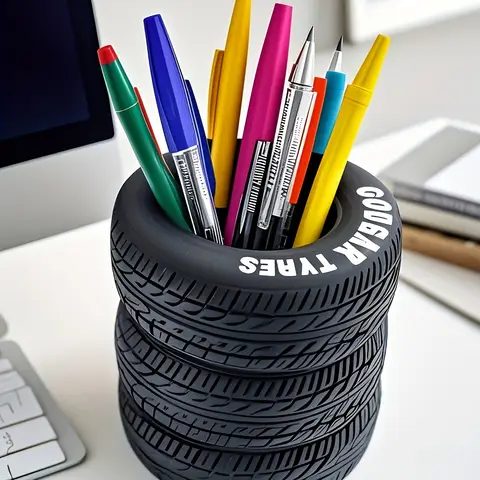 1 portapenne divertente a forma di pneumatico: organizer da scrivania in PVC, ideale per forniture scolastiche e per ufficio, finitura verniciata, forniture per ufficio