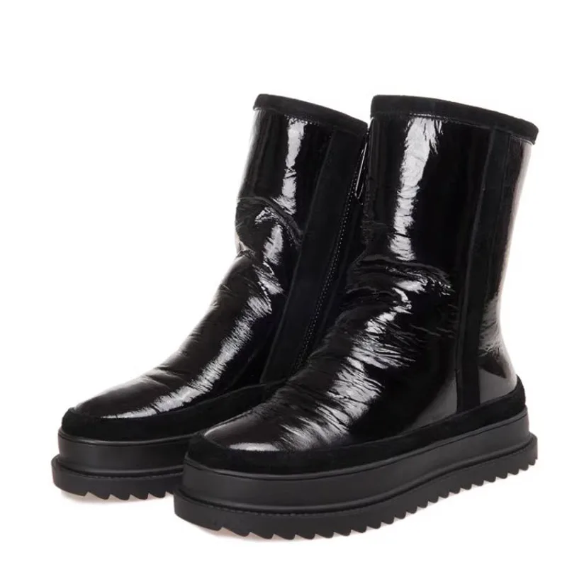 الفضة جلد البقر الفراء قطعة واحدة أحذية الثلوج الدافئة الصوف الفراء كعكة منصة سميكة وحيد جولة تو المرأة أزياء الشتاء الجوارب