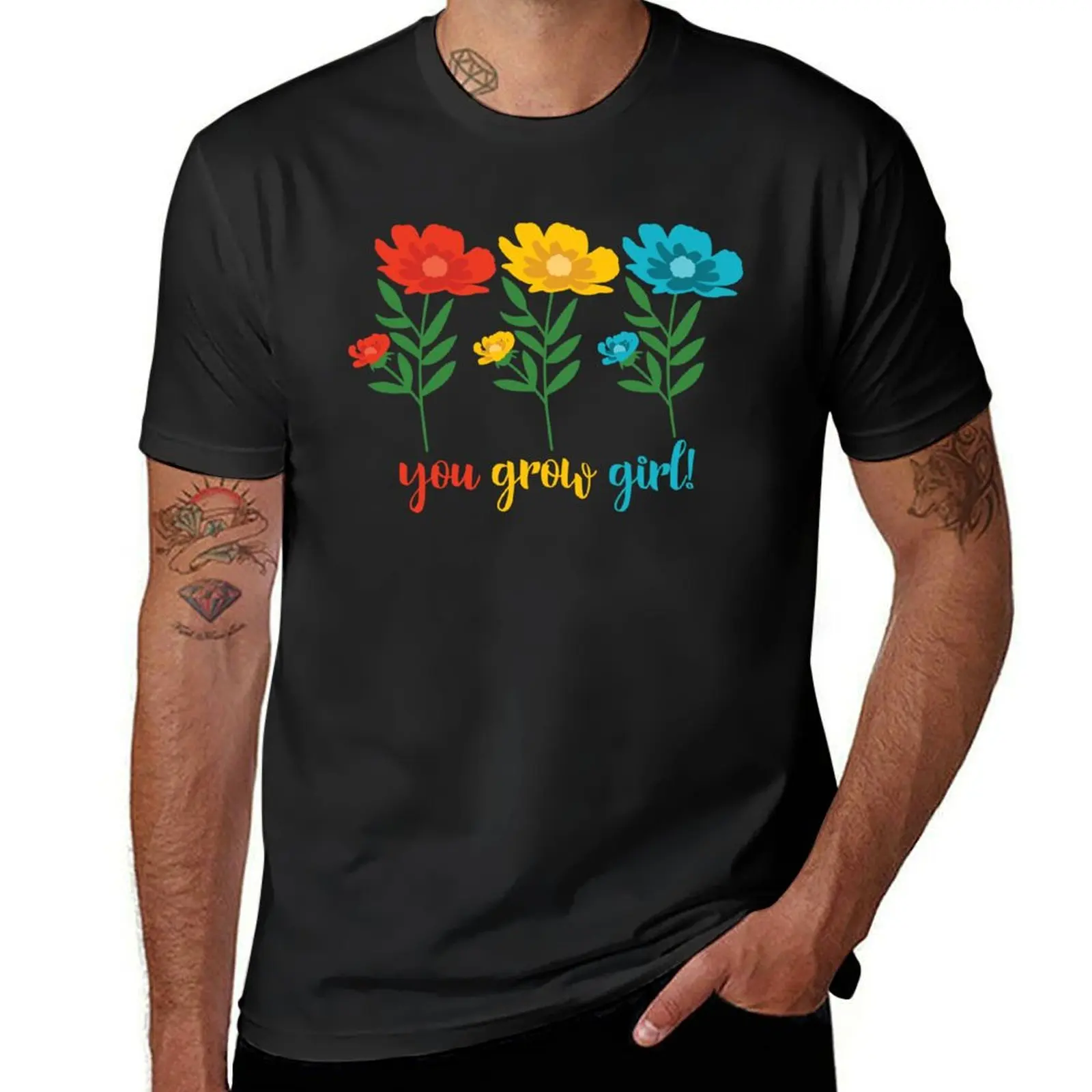 You grow girl! Cosmos Flower Print T-Shirt Short sleeve tee sports fans boys animal print heavyweight t shirts for men