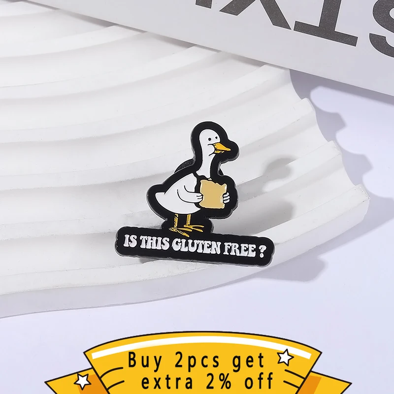 Is This Gluten Free Enamel Pin Yellow Duck Eats Bread Allergy Intolerance Brooch Lapel Badge Jewelry Gifts For Funny Friends