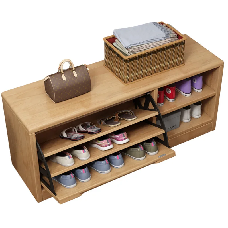 

All solid wood flap shoe cabinet, can sit on shoe changing stool