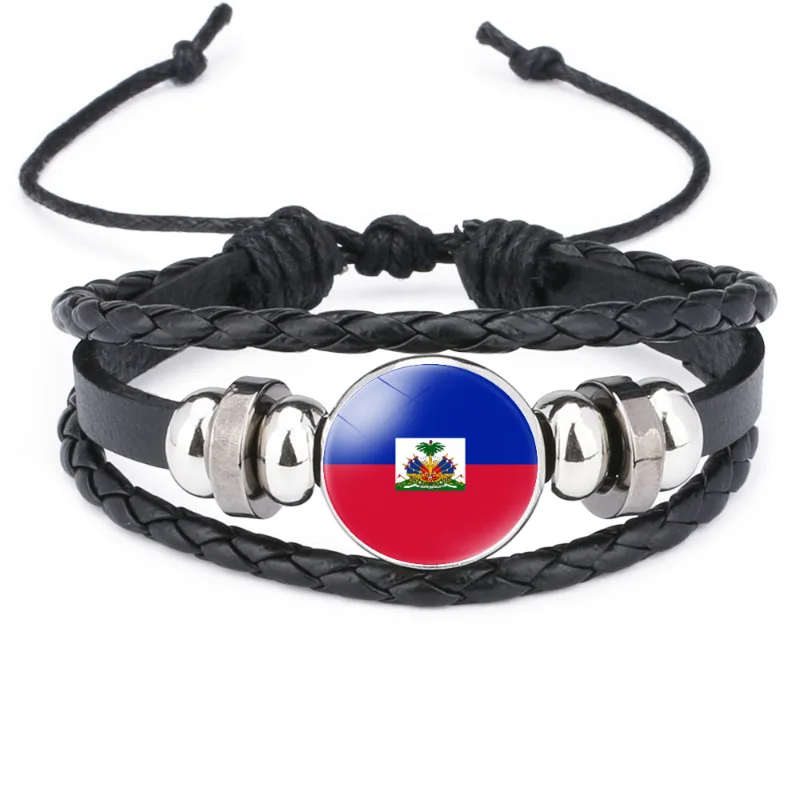North American Flag Bracelet for Men Women Football Game USA Canada Mexico Guatemala Panama Woven Leather Bangles Souvenir Gift