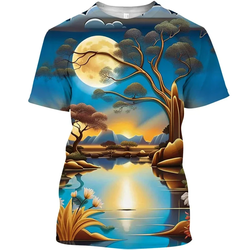 New Summer Y2k Tshirt Art T Shirt Korean Popular Clothes Top 3D Print Graphic Tee Shirt Scenery Short Sleeve Tee Men Clothing