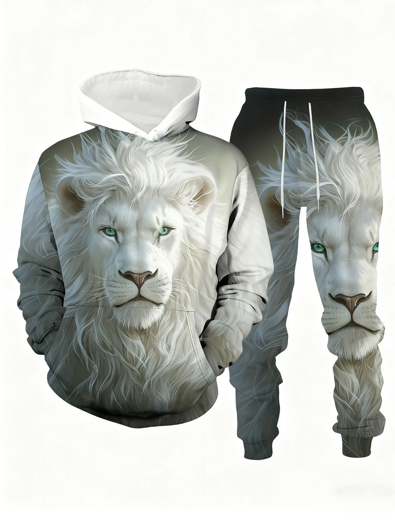 

Новое поступление, повседневный зимне-осенний комплект с капюшоном и брюками с 3D принтом льва, спортивный костюм, комплект из 2 предметов, спортивная одежда, мужской костюм