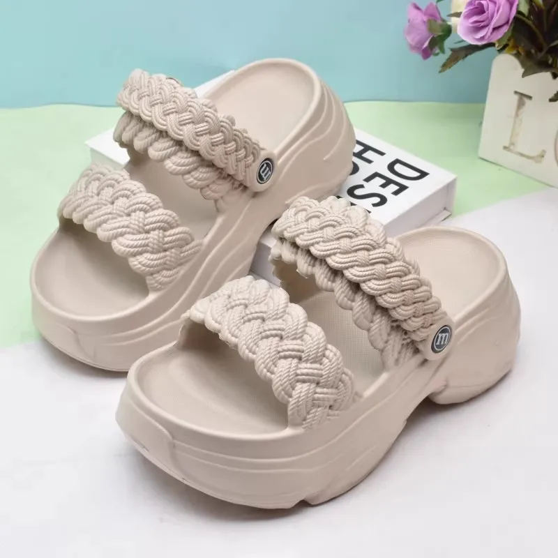 2026 New Women's Sandals Summer Outdoor Fashion Twisted Thick Bottom Heightening Platform Beach Anti-slip Slip-On Casual Sandals