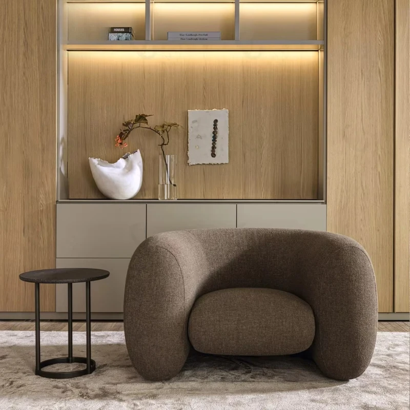 

Hotel Villa Furniture Wooden Frame Brown Fabric Lounge Living Room Single Sofa Chair