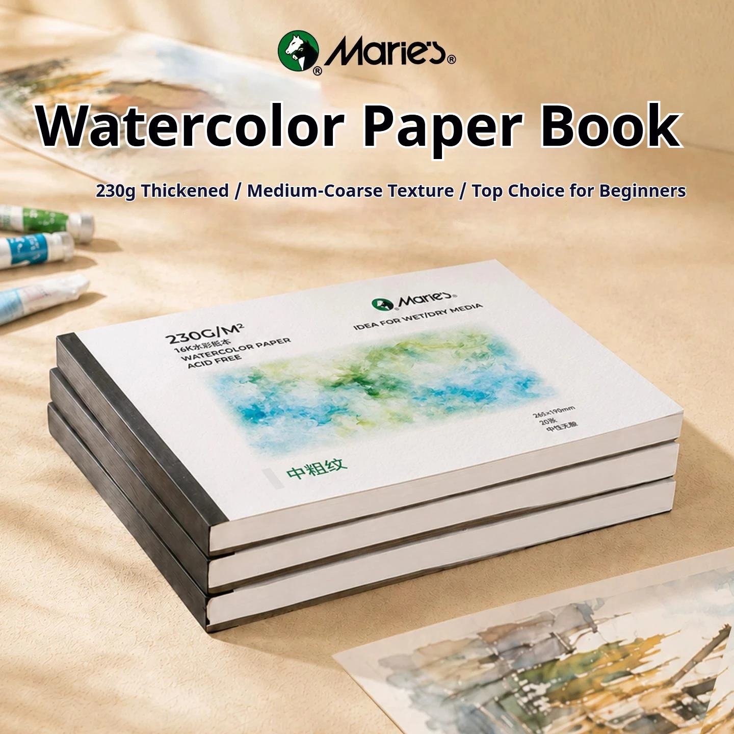 20 Sheets Watercolor Sketchbook A4/16K/8K Medium Coarse Grain 230g Thickened Watercolor Travel Book Art Drawing Paper Sketchbook
