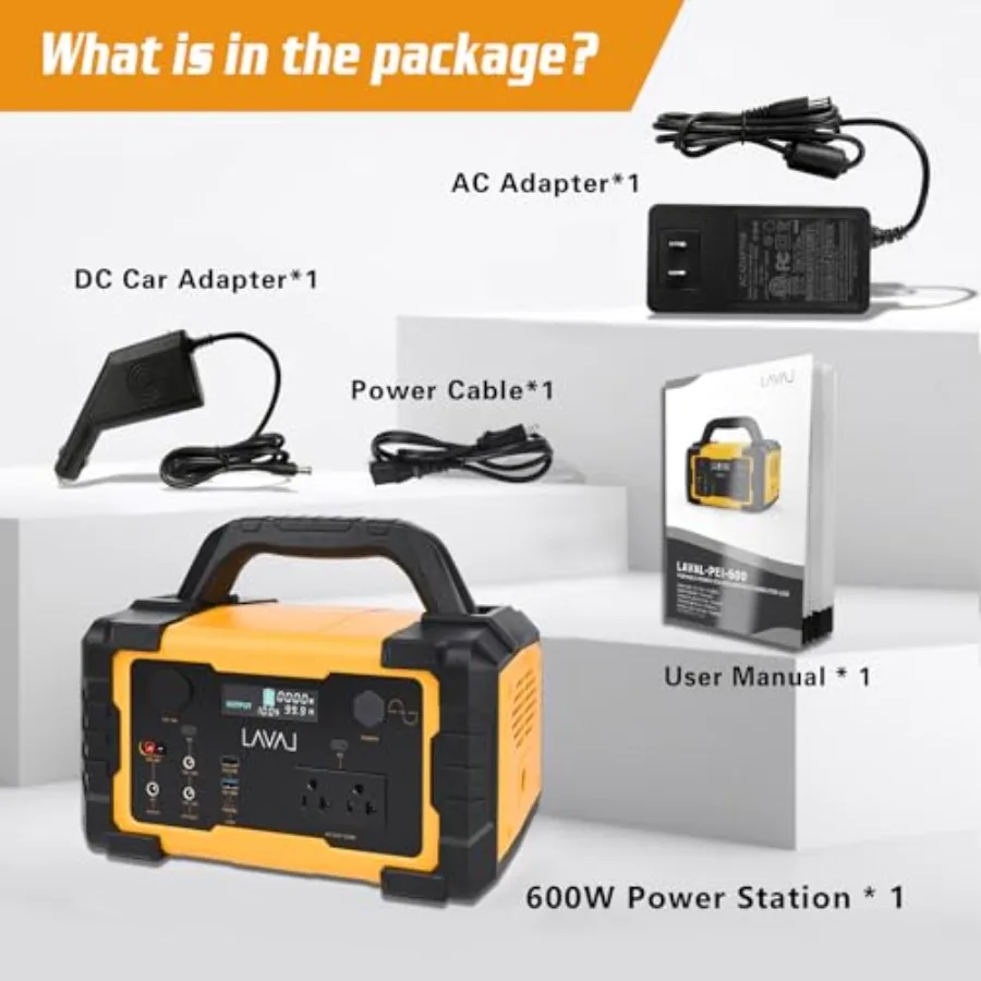 600W Portable Power Station 647Wh Backup Lithium Battery 120V/600W AC Outlet Solar Generator for Home RV Outdoor Camping and Em