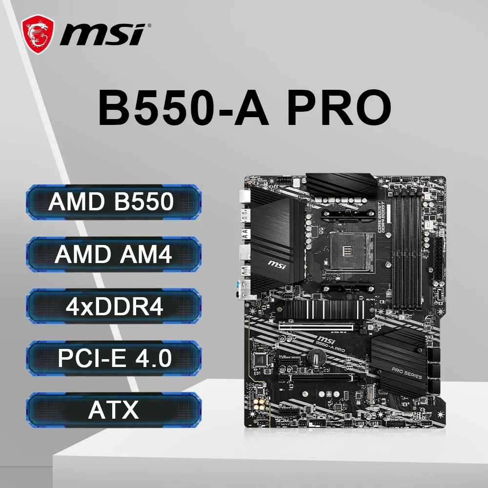 MSI B550-A PRO Motherboard Support Ryzen 5 5600 5600G R7 5700X3D CPU 4xDDR4 DIMM 4400+MHz AMD B550 HDMI NVME M.2 PCIe 4.0