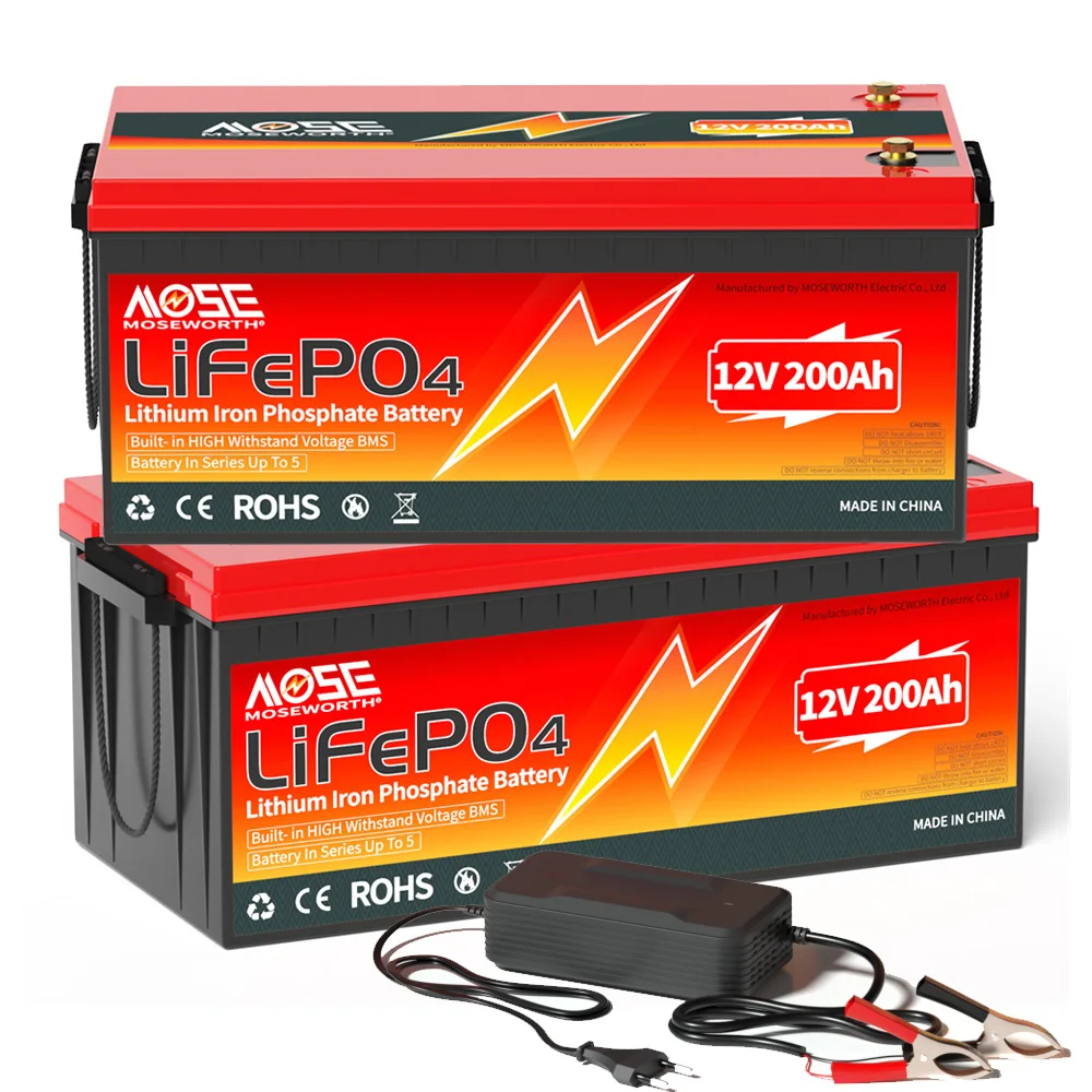 

EU UK CA Stock 2pcs 12V 200Ah LiFePO4 Battery Built-in BMS Series/Parallel 12.8V 200Ah Lithium Battery for RV Campers Golf Cart